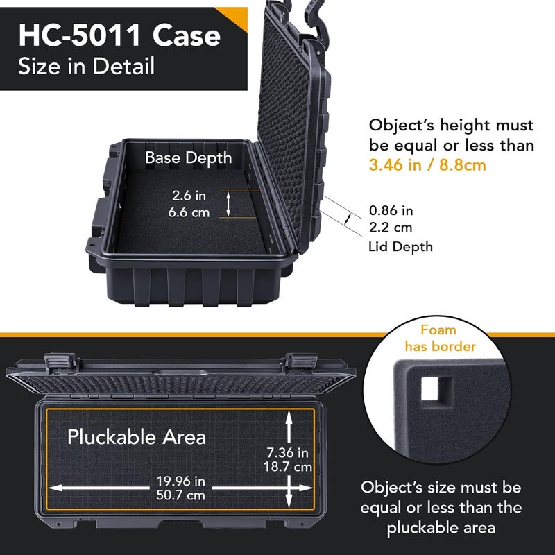 Lykus HC-5011 Waterproof Hard Case with Customizable Foam, Interior size 20.7x8.1x3.5 in, Suitable for long slim items - Image 3